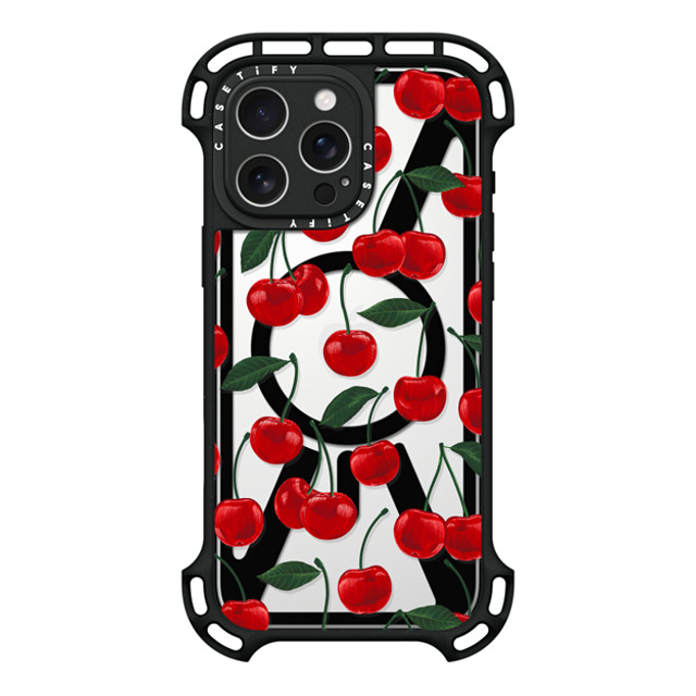 Marta Olga Klara x CASETiFY iPhone 16 Pro Max ケース ブラック ウルトラ バウンスケース MagSafe対応 vibrant red cherry pattern