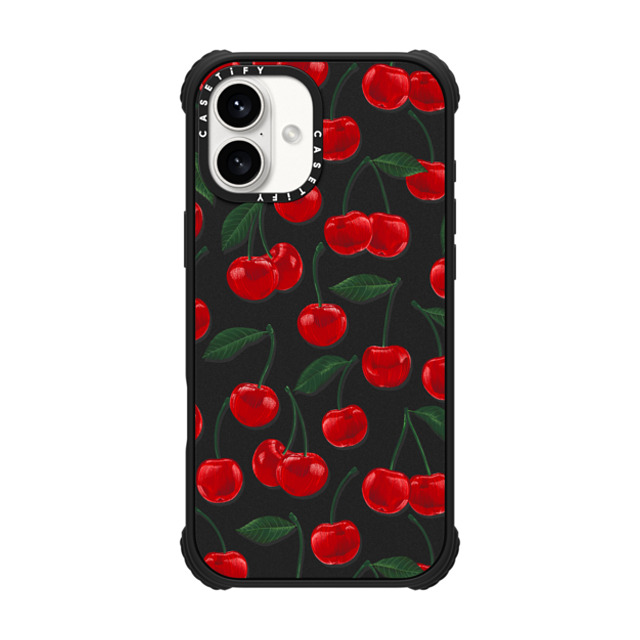 Marta Olga Klara x CASETiFY iPhone 16 Plus ケース マットブラック ウルトラ インパクトケース MagSafe 対応 vibrant red cherry pattern