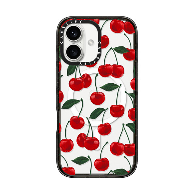 Marta Olga Klara x CASETiFY iPhone 16 ケース ブラック インパクトケース MagSafe対応 vibrant red cherry pattern