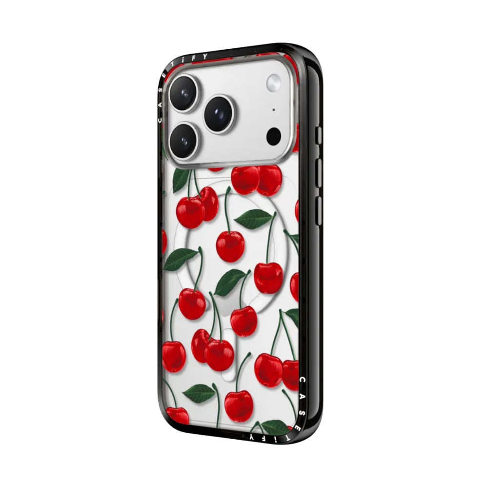Compact iPhone 17 Pro Max Case MagSafe Compatible - vibrant red cherry pattern