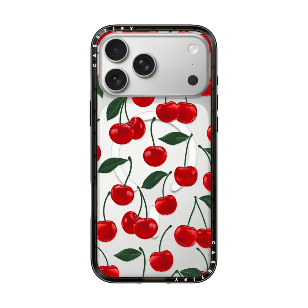 Compact iPhone 17 Pro Max Case MagSafe Compatible - vibrant red cherry pattern
