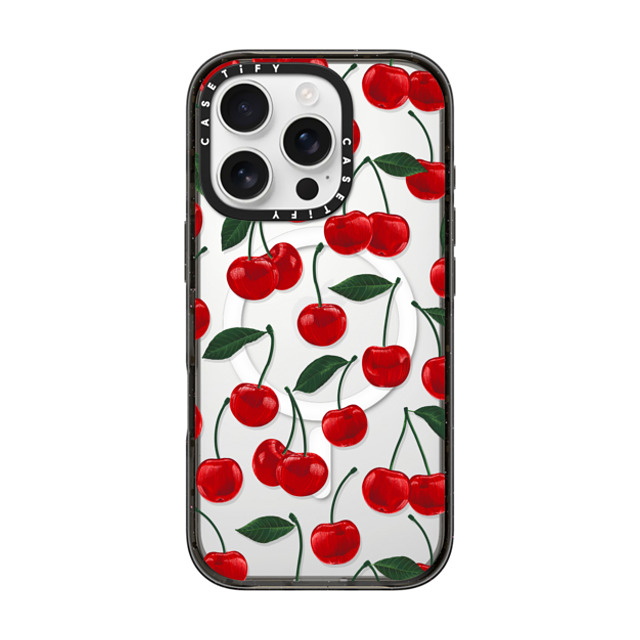 Marta Olga Klara x CASETiFY iPhone 16 Pro ケース ブラック インパクトケース MagSafe対応 vibrant red cherry pattern