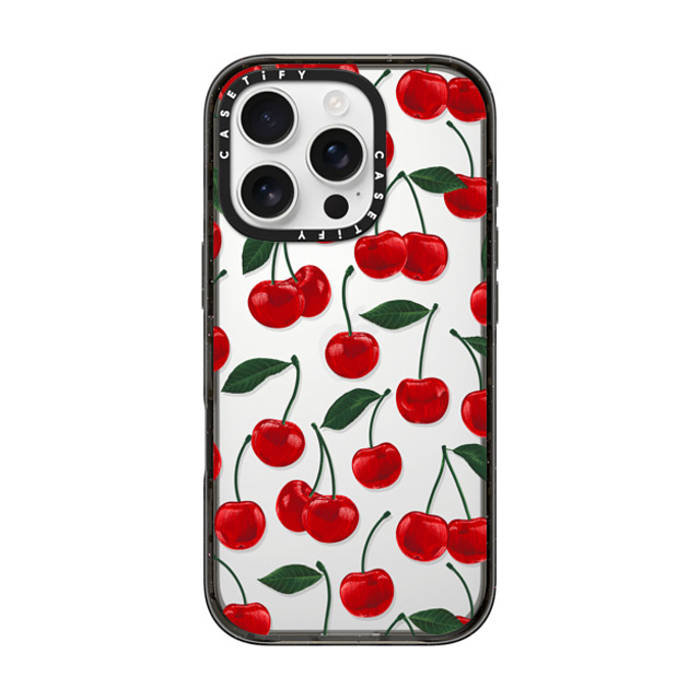 Marta Olga Klara x CASETiFY iPhone 16 Pro ケース ブラック インパクトケース vibrant red cherry pattern