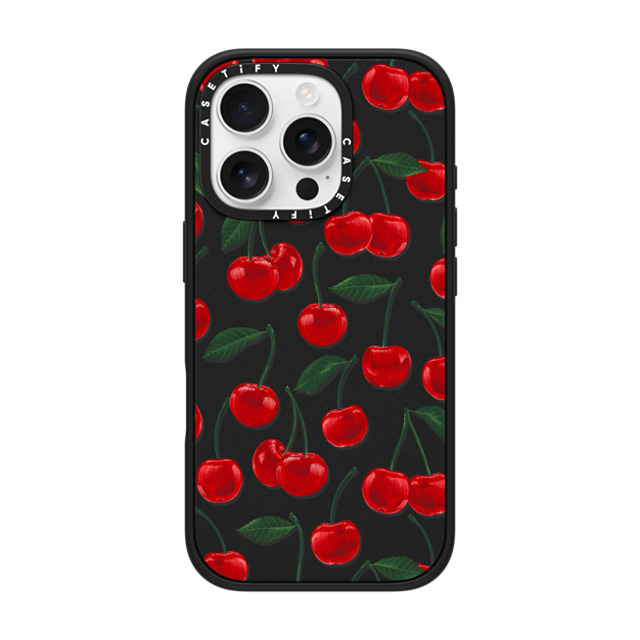 Marta Olga Klara x CASETiFY iPhone 16 Pro ケース マットブラック インパクトケース vibrant red cherry pattern