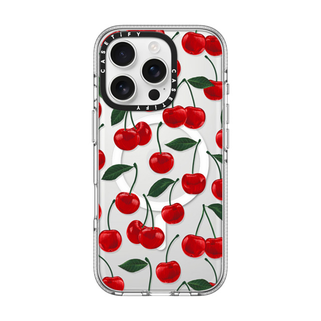 Marta Olga Klara x CASETiFY iPhone 16 Pro ケース クリア クリア ケース MagSafe対応 vibrant red cherry pattern