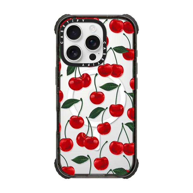 Marta Olga Klara x CASETiFY iPhone 16 Pro ケース ブラック ウルトラ インパクトケース MagSafe 対応 vibrant red cherry pattern