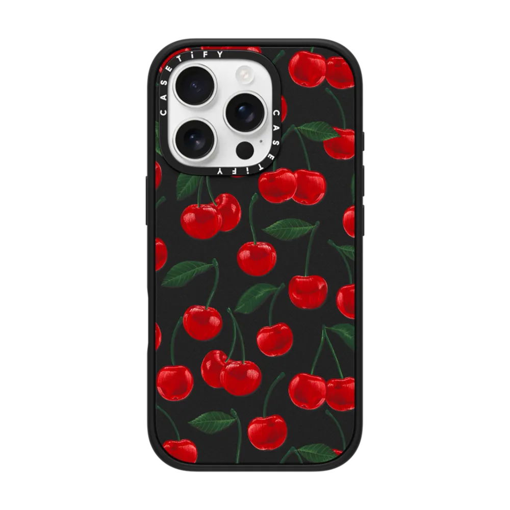 Impact iPhone 16 Pro Case MagSafe Compatible - vibrant red cherry pattern