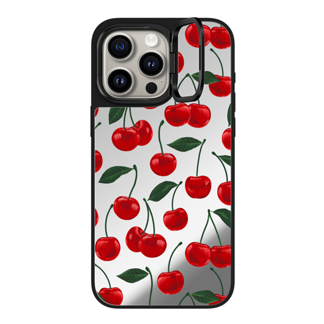 Marta Olga Klara x CASETiFY iPhone 15 Pro Max Case Cherry Silver on Black ミラー リングスタンドケース MagSafe対応 vibrant red cherry pattern Mother's Day Marta Olga Klara x CASETiFY iPhone 15 Pro Max Case Cherry Silver on Black ミラー リングスタンドケース MagSafe対応 vibrant red cherry pattern Mother's Day