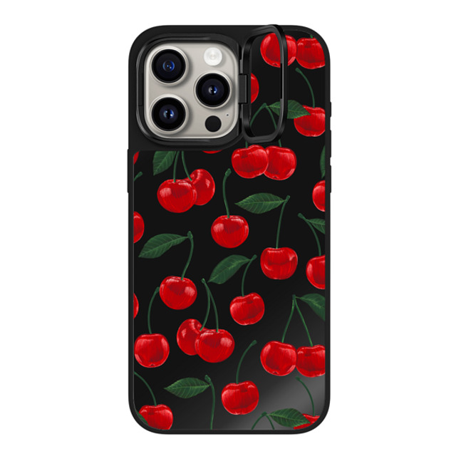 Marta Olga Klara x CASETiFY iPhone 15 Pro Max Case Cherry Black on Black ミラー リングスタンドケース MagSafe対応 vibrant red cherry pattern Back to School Marta Olga Klara x CASETiFY iPhone 15 Pro Max Case Cherry Black on Black ミラー リングスタンドケース MagSafe対応 vibrant red cherry pattern Back to School