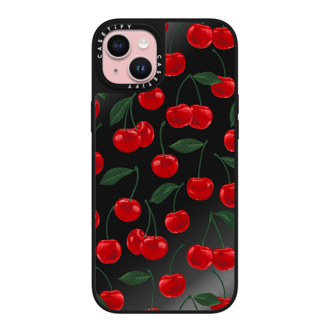 Marta Olga Klara x CASETiFY iPhone 15 Plus ケース Cherry Black on Black ミラーケース MagSafe対応 vibrant red cherry pattern Father's Day Marta Olga Klara x CASETiFY iPhone 15 Plus ケース Cherry Black on Black ミラーケース MagSafe対応 vibrant red cherry pattern Father's Day