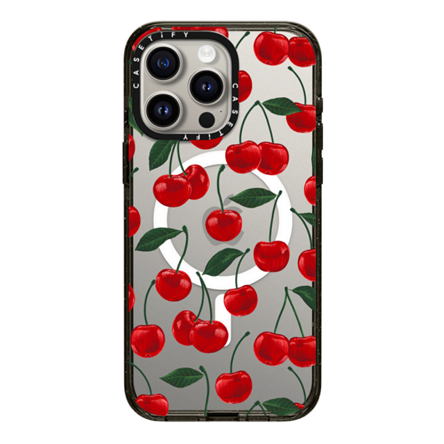 Marta Olga Klara x CASETiFY iPhone 15 Pro Max ケース ブラック インパクトケース MagSafe対応 vibrant red cherry pattern