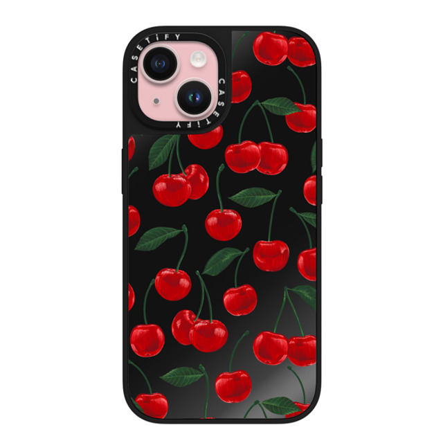 Marta Olga Klara x CASETiFY iPhone 15 ケース Cherry Black on Black ミラーケース MagSafe対応 vibrant red cherry pattern Father's Day Marta Olga Klara x CASETiFY iPhone 15 ケース Cherry Black on Black ミラーケース MagSafe対応 vibrant red cherry pattern Father's Day