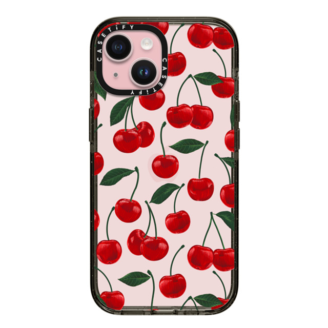 Marta Olga Klara x CASETiFY iPhone 15 ケース ブラック インパクトケース vibrant red cherry pattern