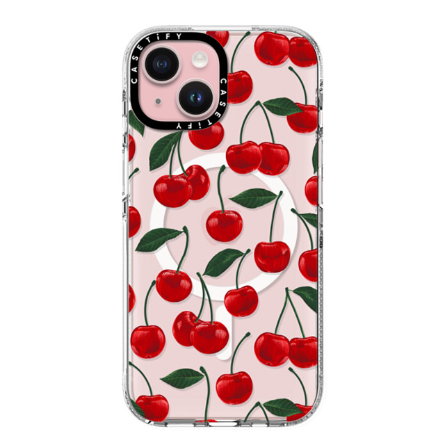 Marta Olga Klara x CASETiFY iPhone 15 ケース クリア クリア ケース MagSafe対応 vibrant red cherry pattern