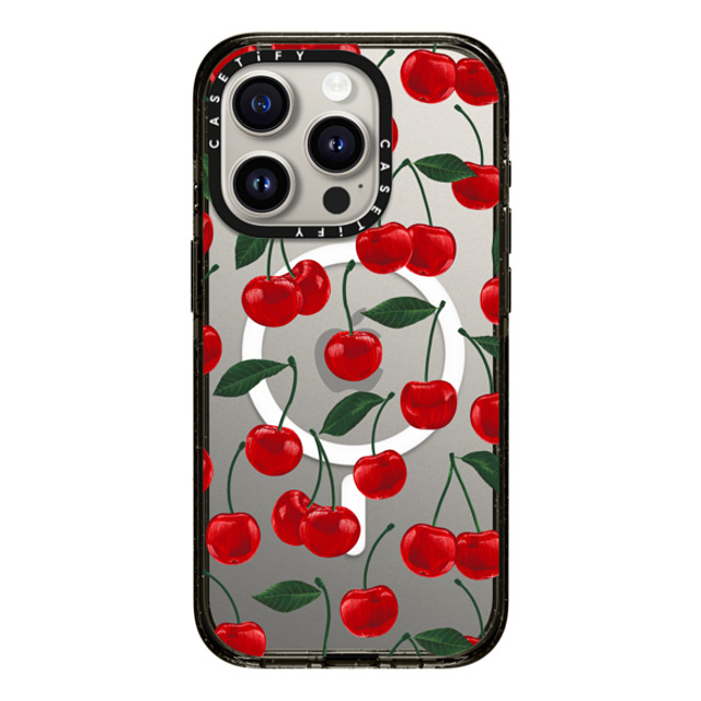 Marta Olga Klara x CASETiFY iPhone 15 Pro ケース ブラック インパクトケース MagSafe対応 vibrant red cherry pattern