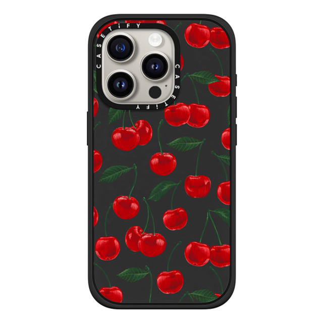 Marta Olga Klara x CASETiFY iPhone 15 Pro ケース マットブラック インパクトケース MagSafe対応 vibrant red cherry pattern