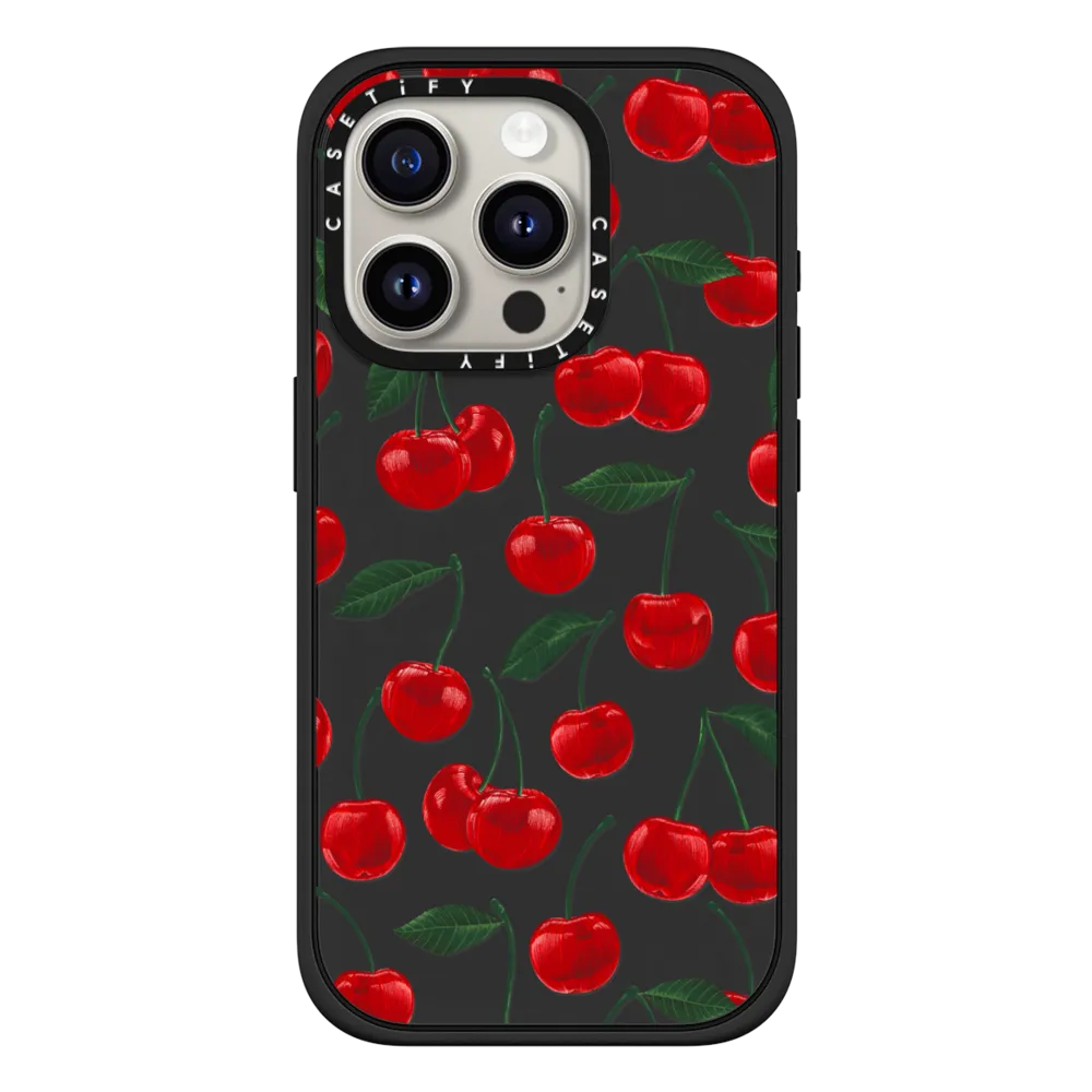Impact iPhone 15 Pro Case MagSafe Compatible - vibrant red cherry pattern