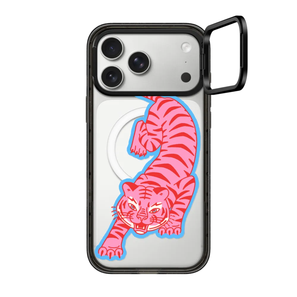 Impact Ring Stand iPhone 17 Pro Max Case MagSafe Compatible - tiger pink with blue