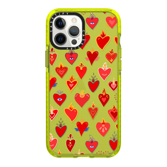 Marta Olga Klara x CASETiFY iPhone 12 Pro Max ケース ネオン イエロー インパクトケース flaming heart love pattern