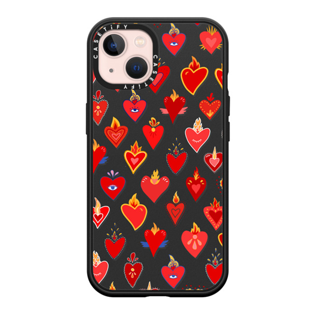 Marta Olga Klara x CASETiFY iPhone 13 ケース マットブラック インパクトケース MagSafe対応 flaming heart love pattern