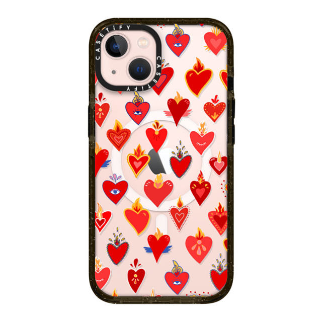 Marta Olga Klara x CASETiFY iPhone 13 ケース ブラック インパクトケース MagSafe対応 flaming heart love pattern