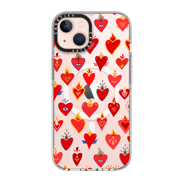 Marta Olga Klara x CASETiFY iPhone 13 ケース クリア クリア ケース MagSafe対応 flaming heart love pattern