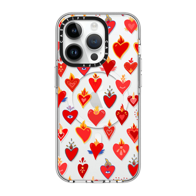 Marta Olga Klara x CASETiFY iPhone 14 Pro Case Clear Clear Case MagSafe Compatible flaming heart love pattern Marta Olga Klara x CASETiFY iPhone 14 Pro Case Clear Clear Case MagSafe Compatible flaming heart love pattern