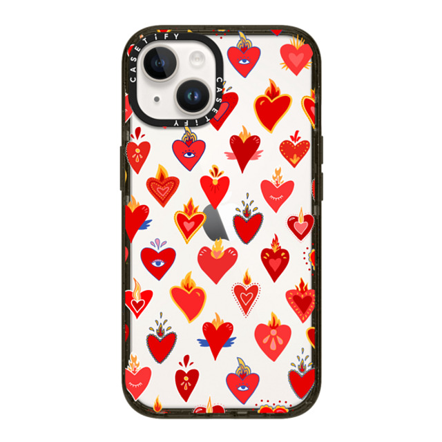 Marta Olga Klara x CASETiFY iPhone 14 ケース ブラック インパクトケース flaming heart love pattern