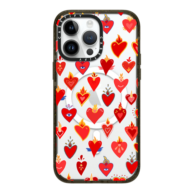 Marta Olga Klara x CASETiFY iPhone 14 Pro Max ケース ブラック インパクトケース MagSafe対応 flaming heart love pattern