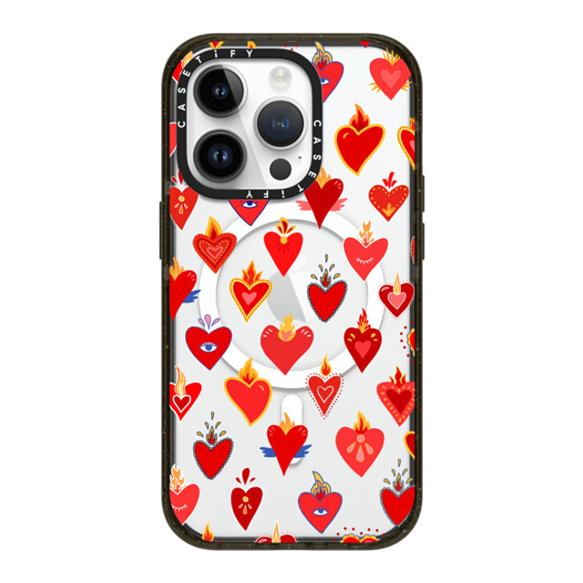 Marta Olga Klara x CASETiFY iPhone 14 Pro ケース ブラック インパクトケース MagSafe対応 flaming heart love pattern