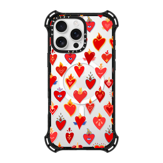 Marta Olga Klara x CASETiFY iPhone 16 Pro Max ケース ブラック バウンスケース flaming heart love pattern