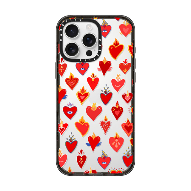 Marta Olga Klara x CASETiFY iPhone 16 Pro Max ケース ブラック インパクトケース flaming heart love pattern