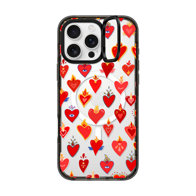 Marta Olga Klara x CASETiFY iPhone 16 Pro Max ケース ブラック インパクトリングスタンドケース MagSafe対応 flaming heart love pattern