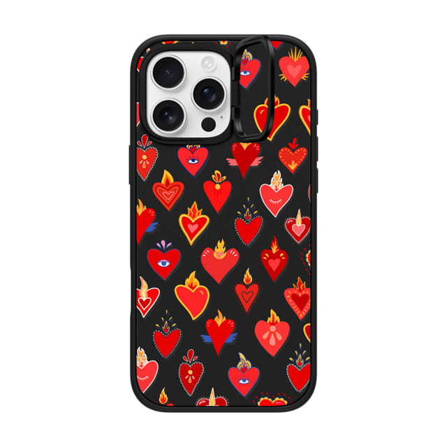 Marta Olga Klara x CASETiFY iPhone 16 Pro Max ケース マットブラック インパクトリングスタンドケース MagSafe対応 flaming heart love pattern