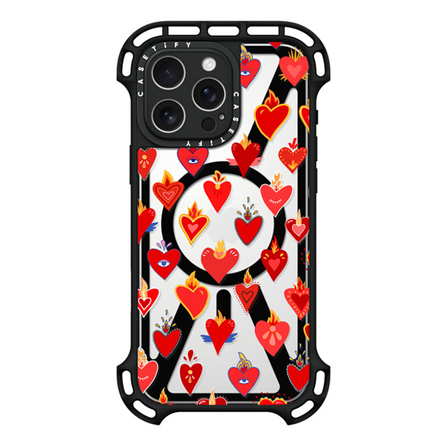 Marta Olga Klara x CASETiFY iPhone 16 Pro Max ケース ブラック ウルトラ バウンスケース MagSafe対応 flaming heart love pattern