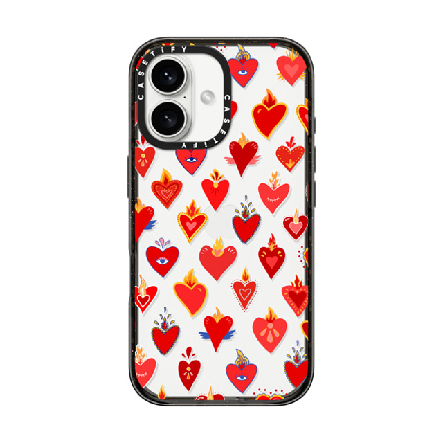 Marta Olga Klara x CASETiFY iPhone 16 ケース ブラック インパクトケース flaming heart love pattern