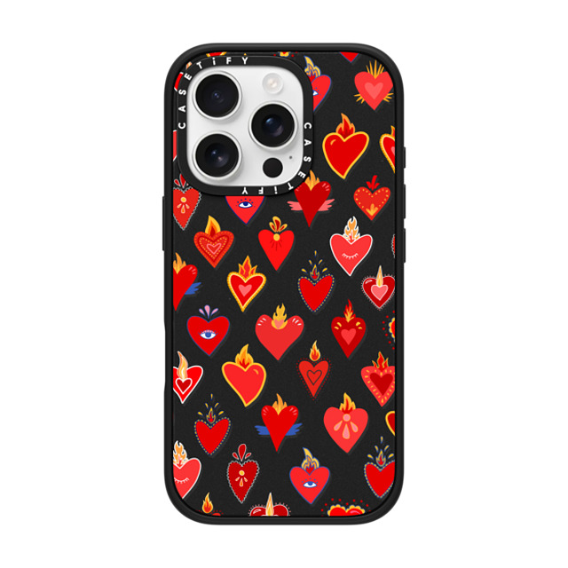 Marta Olga Klara x CASETiFY iPhone 16 Pro ケース マットブラック インパクトケース flaming heart love pattern