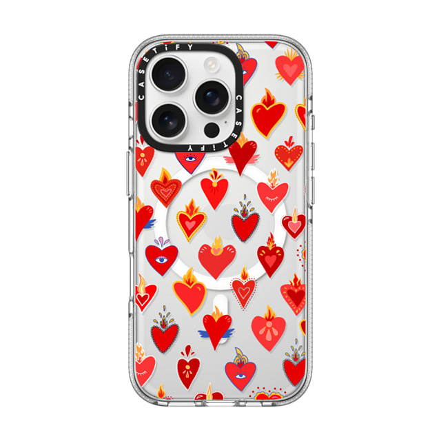 Marta Olga Klara x CASETiFY iPhone 16 Pro ケース クリア クリア ケース MagSafe対応 flaming heart love pattern