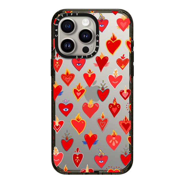 Marta Olga Klara x CASETiFY iPhone 15 Pro Max ケース ブラック インパクトケース flaming heart love pattern