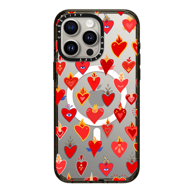 Marta Olga Klara x CASETiFY iPhone 15 Pro Max ケース ブラック インパクトケース MagSafe対応 flaming heart love pattern