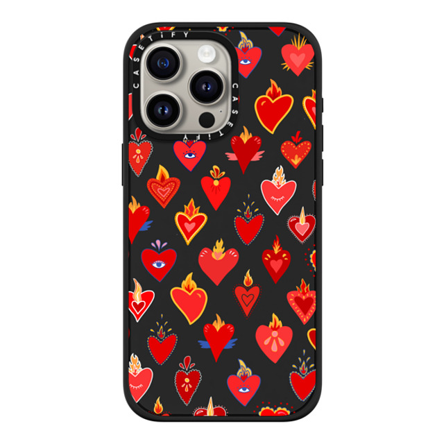 Marta Olga Klara x CASETiFY iPhone 15 Pro Max ケース マットブラック インパクトケース MagSafe対応 flaming heart love pattern