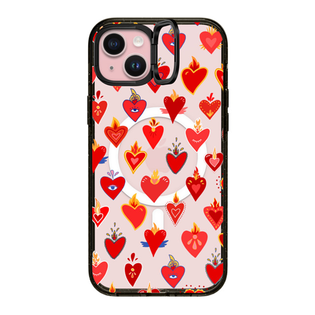 Marta Olga Klara x CASETiFY iPhone 15 Plus Case Black インパクトリングスタンドケース MagSafe対応 flaming heart love pattern Marta Olga Klara x CASETiFY iPhone 15 Plus Case Black インパクトリングスタンドケース MagSafe対応 flaming heart love pattern