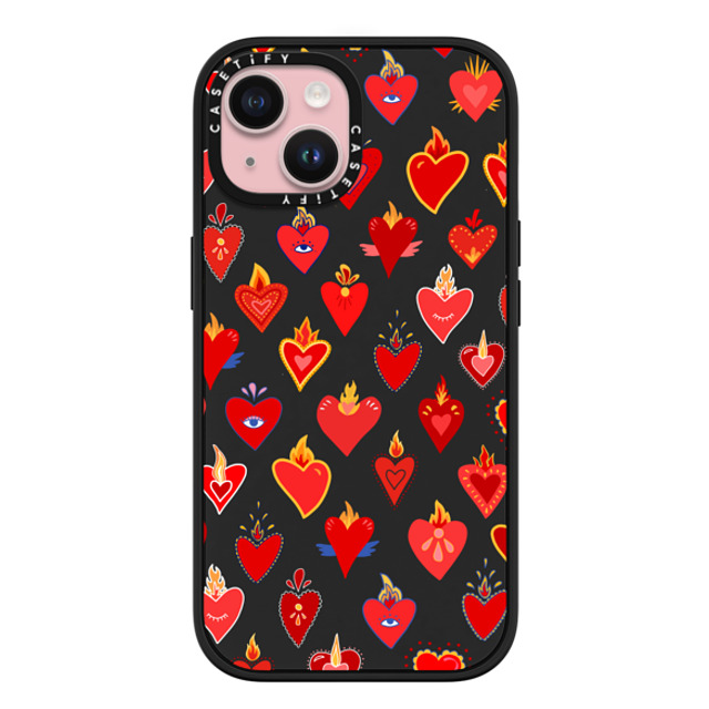 Marta Olga Klara x CASETiFY iPhone 15 ケース マットブラック インパクトケース MagSafe対応 flaming heart love pattern