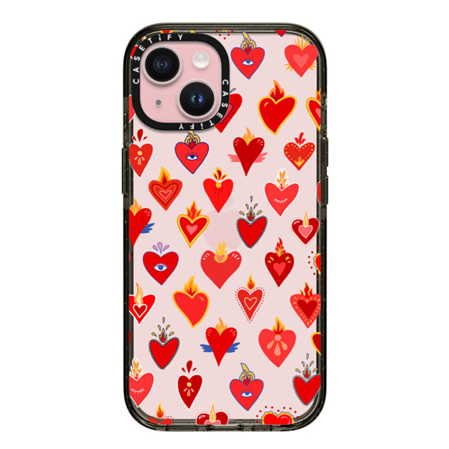 Marta Olga Klara x CASETiFY iPhone 15 ケース ブラック インパクトケース flaming heart love pattern