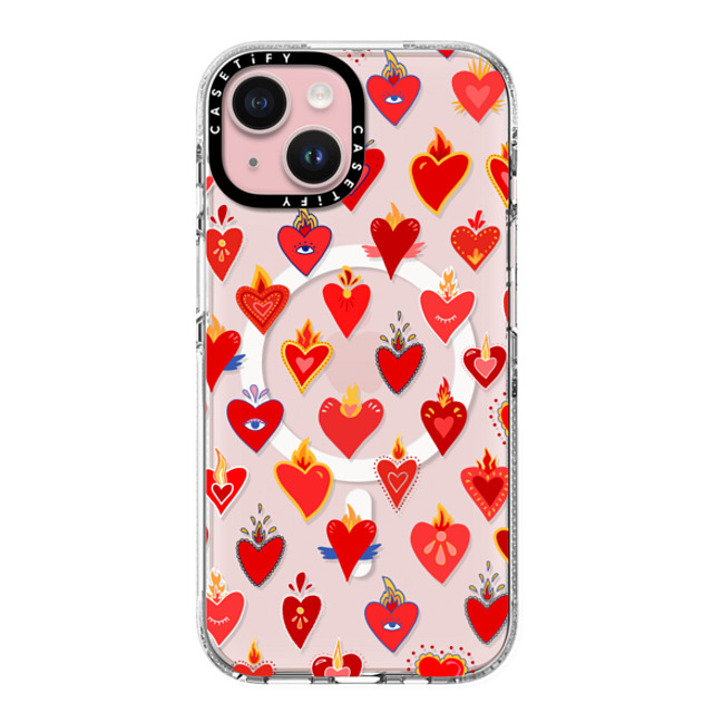 Marta Olga Klara x CASETiFY iPhone 15 ケース クリア クリア ケース MagSafe対応 flaming heart love pattern