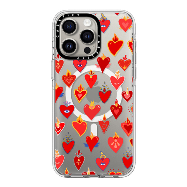 Marta Olga Klara x CASETiFY iPhone 15 Pro Max ケース クリア クリア ケース MagSafe対応 flaming heart love pattern