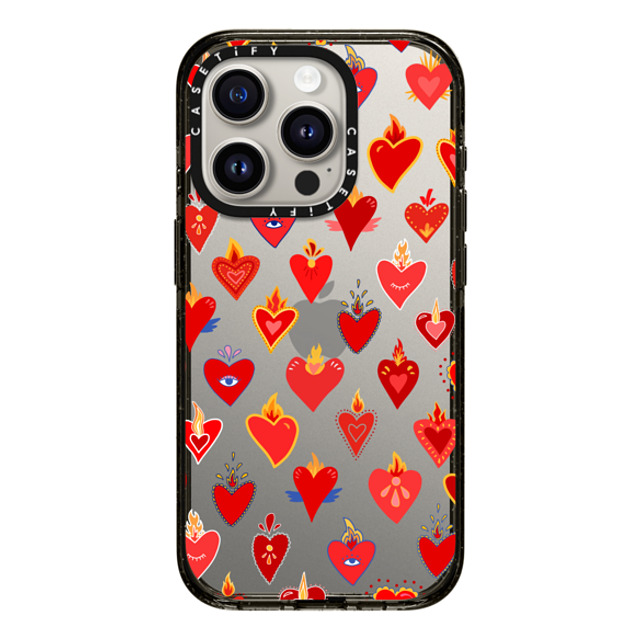 Marta Olga Klara x CASETiFY iPhone 15 Pro ケース ブラック インパクトケース flaming heart love pattern