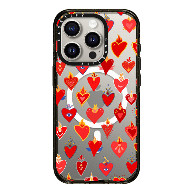 Marta Olga Klara x CASETiFY iPhone 15 Pro ケース ブラック インパクトケース MagSafe対応 flaming heart love pattern