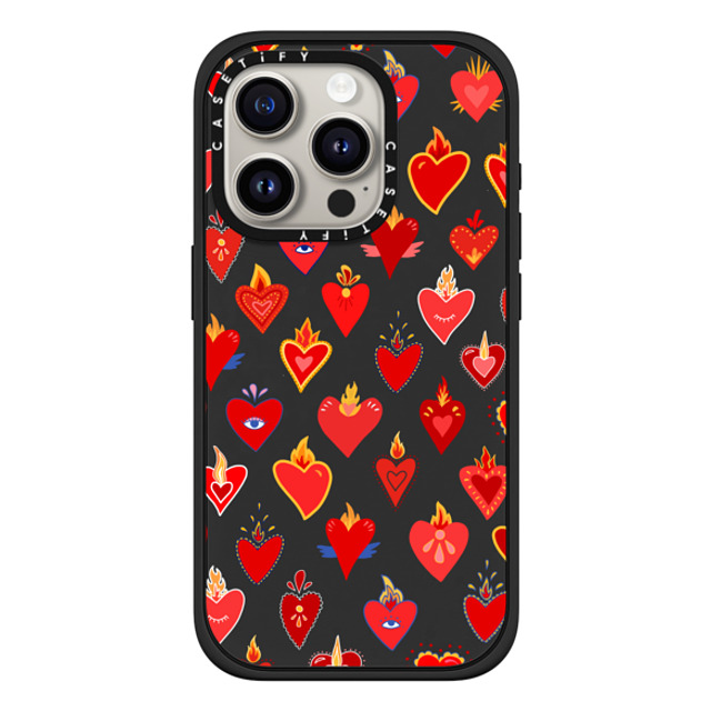 Marta Olga Klara x CASETiFY iPhone 15 Pro ケース マットブラック インパクトケース MagSafe対応 flaming heart love pattern