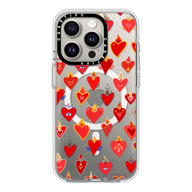 Marta Olga Klara x CASETiFY iPhone 15 Pro ケース クリア クリア ケース MagSafe対応 flaming heart love pattern